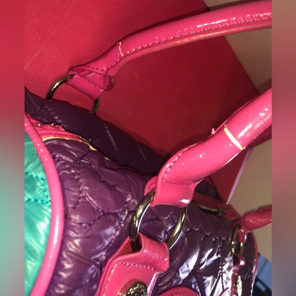 Betseyville Rare Quilted Studded Bag Pink Heart Aquamarine Purple WomenAccessory